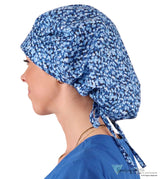 Banded Bouffant Ponytail Scrub Cap - Baby Blue Buds Surgical Caps