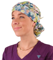 Banded Bouffant Ponytail Scrub Cap - Dewy Watercolor Droplets Surgical Caps