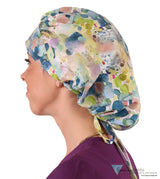 Banded Bouffant Ponytail Scrub Cap - Dewy Watercolor Droplets Surgical Caps