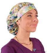 Banded Bouffant Ponytail Scrub Cap - Dewy Watercolor Droplets Surgical Caps