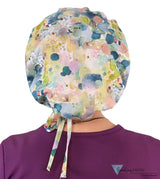 Banded Bouffant Ponytail Scrub Cap - Dewy Watercolor Droplets Surgical Caps