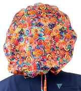 Banded Bouffant Ponytail Scrub Cap - Floral Fury Banded Bouffant Surgical Scrub Caps