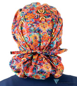Banded Bouffant Ponytail Scrub Cap - Floral Fury Banded Bouffant Surgical Scrub Caps