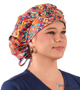 Banded Bouffant Ponytail Scrub Cap - Floral Fury Banded Bouffant Surgical Scrub Caps
