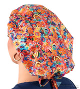 Banded Bouffant Ponytail Scrub Cap - Floral Fury Banded Bouffant Surgical Scrub Caps
