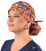 Banded Bouffant Ponytail Scrub Cap - Floral Fury Banded Bouffant Surgical Scrub Caps