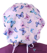 Banded Bouffant Ponytail Scrub Cap - Lavendar Butterfly Whimsy Banded Bouffant Surgical Scrub Caps
