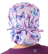 Banded Bouffant Ponytail Scrub Cap - Lavendar Butterfly Whimsy Banded Bouffant Surgical Scrub Caps