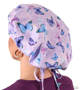 Banded Bouffant Ponytail Scrub Cap - Lavendar Butterfly Whimsy Banded Bouffant Surgical Scrub Caps