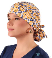 Banded Bouffant Ponytail Scrub Cap - Marvelous Marigolds Banded Bouffant Surgical Scrub Caps