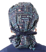 Banded Bouffant Ponytail Scrub Cap - Whimsical Winter with Navy Ties Banded Bouffant Surgical Scrub Caps