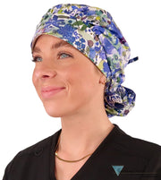 Banded Bouffant Ponytail Scrub Cap - Wildflower Meadow Surgical Caps