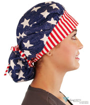 Big Hair Ponytail Surgical Scrub Cap American Pride Banded Bouffant Surgical Scrub Caps