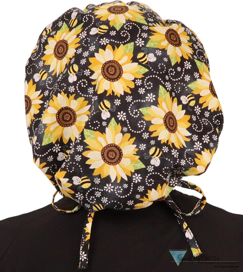 Banded Bouffant Surgical Scrub Cap - BEEutiful Sunflowers - Banded Bouffant Surgical Scrub Caps - Sparkling EARTH
