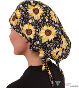 Banded Bouffant Surgical Scrub Cap - BEEutiful Sunflowers - Banded Bouffant Surgical Scrub Caps - Sparkling EARTH