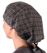 Banded Bouffant Ponytail Scrub Cap - Check Mate with Black Ties Banded Bouffant Surgical Scrub Caps