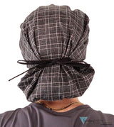 Banded Bouffant Ponytail Scrub Cap - Check Mate with Black Ties Banded Bouffant Surgical Scrub Caps