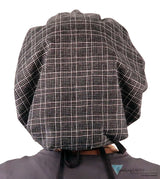 Banded Bouffant Ponytail Scrub Cap - Check Mate with Black Ties Banded Bouffant Surgical Scrub Caps