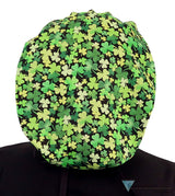 Banded Bouffant Surgical Scrub Cap - Clover Clusters with Black Ties - Banded Bouffant Surgical Scrub Caps - Sparkling EARTH