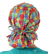 Banded Bouffant Ponytail Scrub Cap - Colorful Cats Meow - Banded Bouffant Surgical Scrub Caps - Sparkling EARTH
