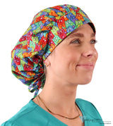 Banded Bouffant Ponytail Scrub Cap - Colorful Cats Meow - Banded Bouffant Surgical Scrub Caps - Sparkling EARTH