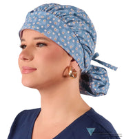 Banded Bouffant Ponytail Scrub Cap - Dainty Daisies Banded Bouffant Surgical Scrub Caps