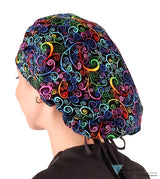 Banded Bouffant Ponytail Scrub Cap - Ethereal Kaleidoscope with Black Ties - Banded Bouffant Surgical Scrub Caps - Sparkling EARTH