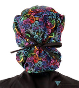Banded Bouffant Ponytail Scrub Cap - Ethereal Kaleidoscope with Black Ties - Banded Bouffant Surgical Scrub Caps - Sparkling EARTH