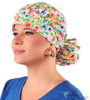 Banded Bouffant Ponytail Scrub Cap - Fabulous Floral Banded Bouffant Surgical Scrub Caps