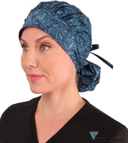 Banded Bouffant Surgical Scrub Cap - Fresh Floral Batik in Blue - Banded Bouffant Surgical Scrub Caps - Sparkling EARTH