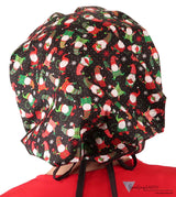 Banded Bouffant Ponytail Scrub Cap - Gnomes For The Holidays with Black Ties Banded Bouffant Surgical Scrub Caps
