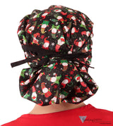 Banded Bouffant Ponytail Scrub Cap - Gnomes For The Holidays with Black Ties Banded Bouffant Surgical Scrub Caps