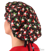 Banded Bouffant Ponytail Scrub Cap - Gnomes For The Holidays with Black Ties Banded Bouffant Surgical Scrub Caps