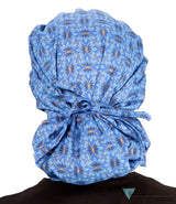 Banded Bouffant Surgical Scrub Cap - Golden Metallic Blue Blossoms - Banded Bouffant Surgical Scrub Caps - Sparkling EARTH