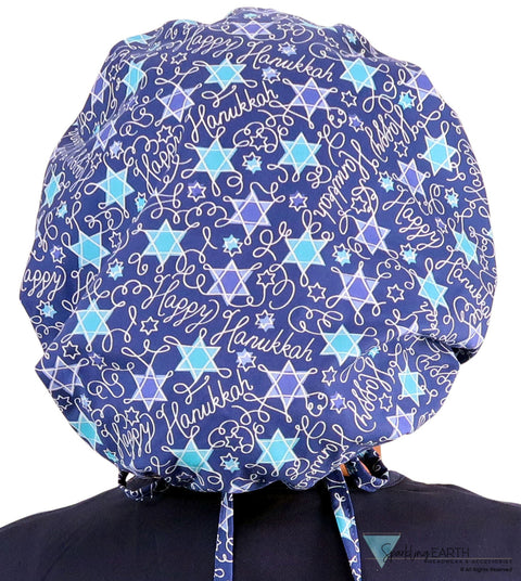 Banded Bouffant Surgical Scrub Cap - Happy Hanukkah - Banded Bouffant Surgical Scrub Caps - Sparkling EARTH