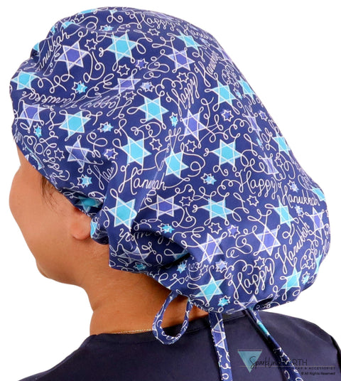 Banded Bouffant Surgical Scrub Cap - Happy Hanukkah - Banded Bouffant Surgical Scrub Caps - Sparkling EARTH