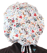 Banded Bouffant Ponytail Scrub Cap - Hope & Healing on White Banded Bouffant Surgical Scrub Caps