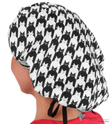 Banded Bouffant Surgical Scrub Cap - Houndstooth Kitties with Black Band - Banded Bouffant Surgical Scrub Caps - Sparkling EARTH