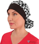Banded Bouffant Surgical Scrub Cap - Houndstooth Kitties with Black Band - Banded Bouffant Surgical Scrub Caps - Sparkling EARTH