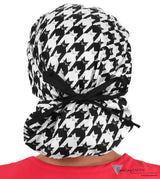 Banded Bouffant Surgical Scrub Cap - Houndstooth Kitties with Black Band - Banded Bouffant Surgical Scrub Caps - Sparkling EARTH