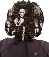 Designer Banded Bouffant Surgical Scrub Cap - Human Body Skeletons with Black Ties (Glow in the Dark) - Designer Banded Bouffant Surgical Scrub Caps - Sparkling EARTH