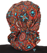 Banded Bouffant Surgical Scrub Cap - Indian Jewelry Coral - Banded Bouffant Surgical Scrub Caps - Sparkling EARTH