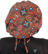 Banded Bouffant Surgical Scrub Cap - Indian Jewelry Coral - Banded Bouffant Surgical Scrub Caps - Sparkling EARTH