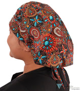 Banded Bouffant Surgical Scrub Cap - Indian Jewelry Coral - Banded Bouffant Surgical Scrub Caps - Sparkling EARTH