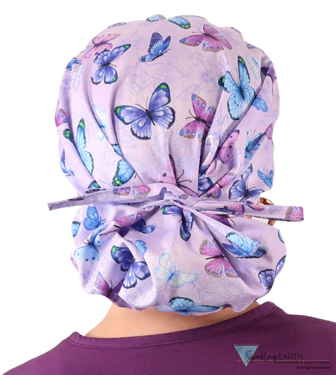 Banded Bouffant Ponytail Scrub Cap - Lavender Butterfly Whimsy Banded Bouffant Surgical Scrub Caps