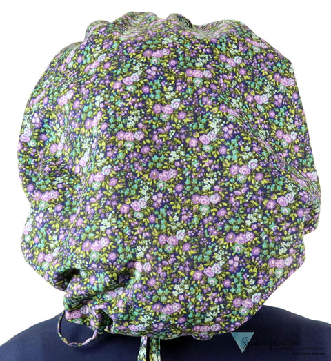 Banded Bouffant Ponytail Scrub Cap - Lovely Lavender Flowers Banded Bouffant Surgical Scrub Caps