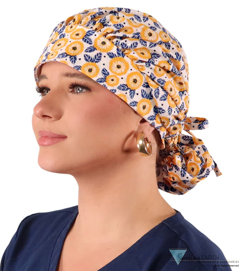 Banded Bouffant Ponytail Scrub Cap - Marvelous Marigolds Banded Bouffant Surgical Scrub Caps