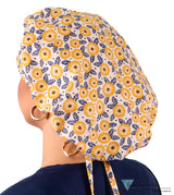 Banded Bouffant Ponytail Scrub Cap - Marvelous Marigolds Banded Bouffant Surgical Scrub Caps