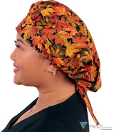 Banded Bouffant Surgical Scrub Cap - Metallic Autumn Leaves - Banded Bouffant Surgical Scrub Caps - Sparkling EARTH