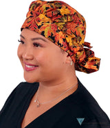 Banded Bouffant Surgical Scrub Cap - Metallic Autumn Leaves - Banded Bouffant Surgical Scrub Caps - Sparkling EARTH